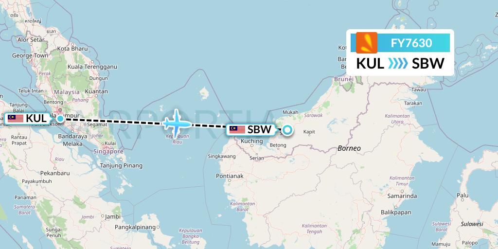 FY7630 Firefly Flight Map: Kuala Lumpur to Sibu