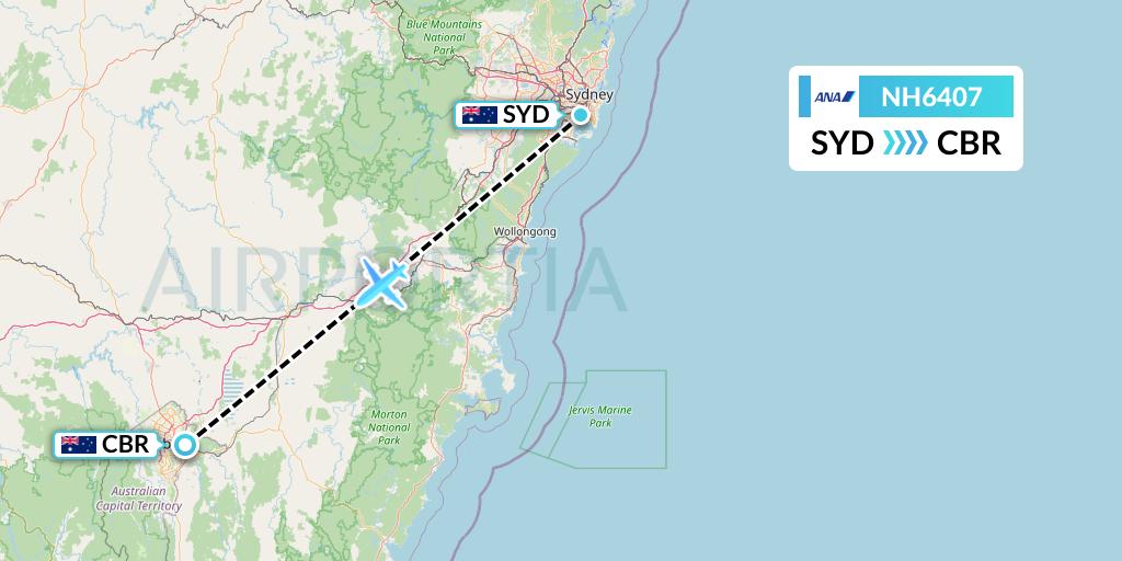 NH6407 All Nippon Airways Flight Map: Sydney to Canberra