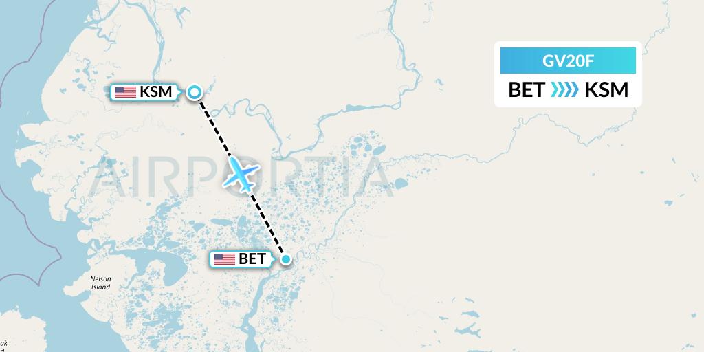 GV20F Grant Aviation Flight Map: Bethel to St. Mary's
