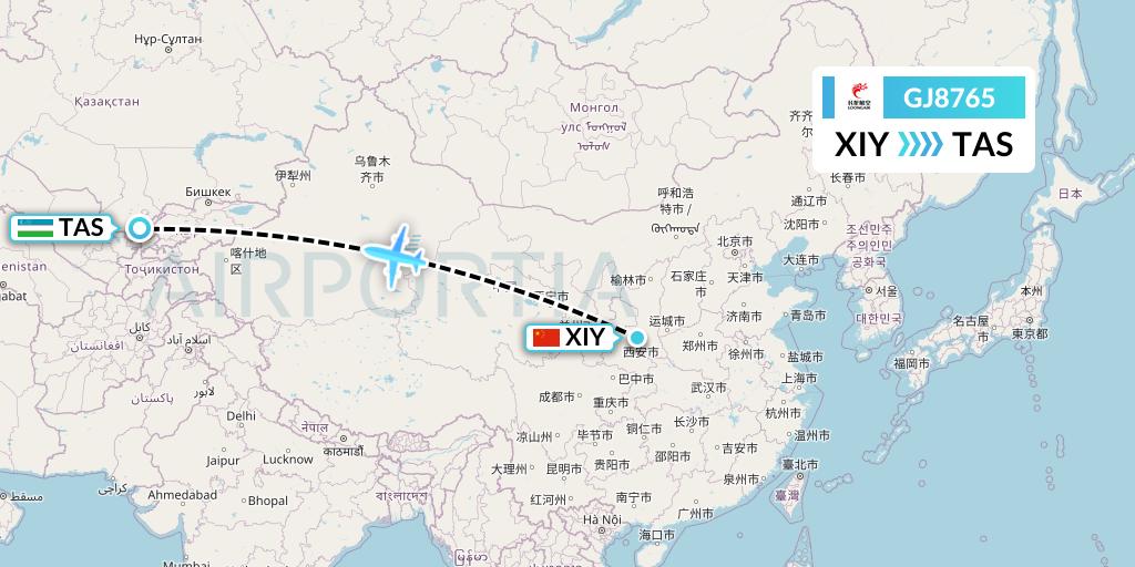 GJ8765 Loong Airlines Flight Map: Xi'an to Tashkent
