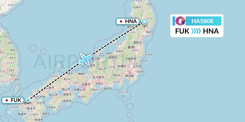 HA5808 Hawaiian Airlines Flight Map: Fukuoka to Hanamaki