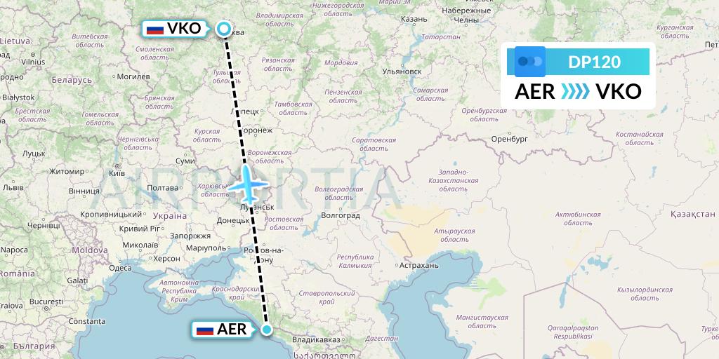 DP120 Pobeda Flight Map: Sochi to Moscow