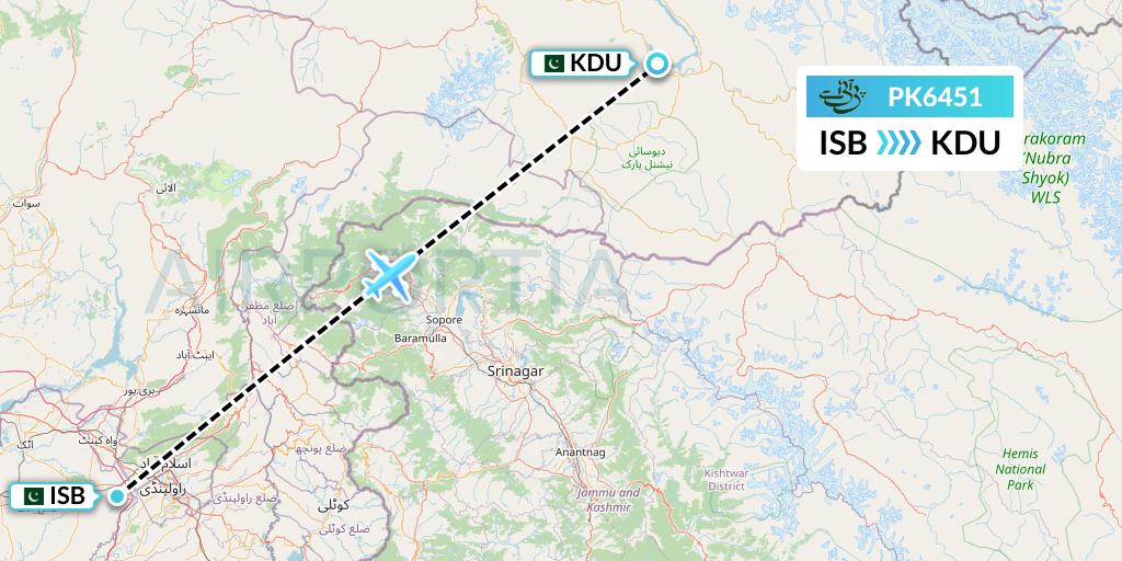 PK6451 Pakistan International Airlines Flight Map: Islamabad to Skardu