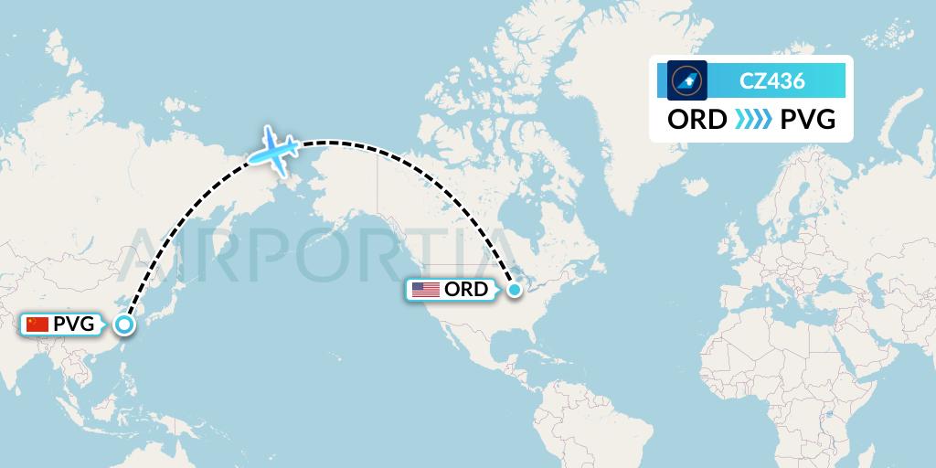 CZ436 China Southern Airlines Flight Map: Chicago to Shanghai