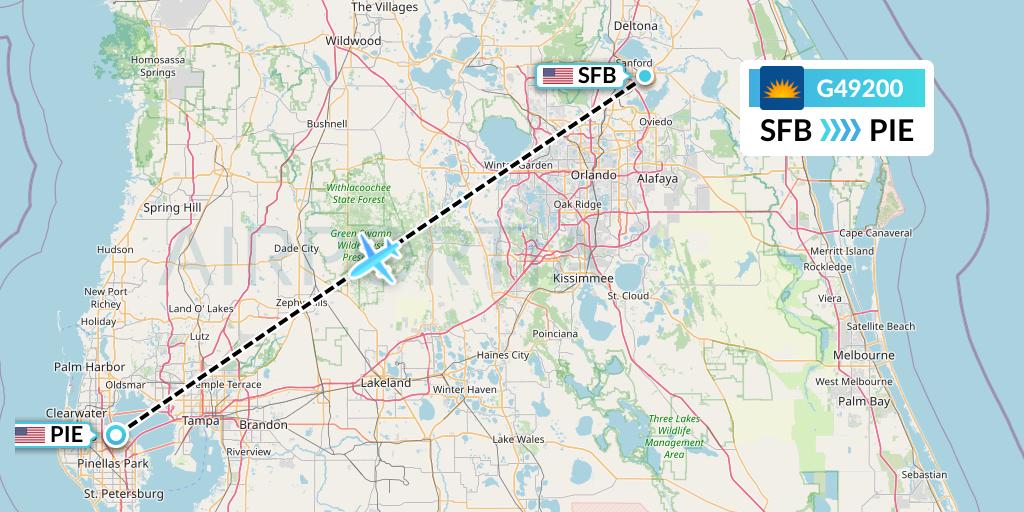G49200 Allegiant Air Flight Map: Orlando to St. Petersburg
