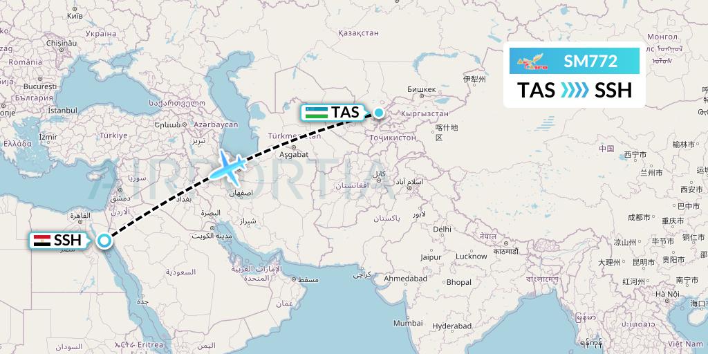 SM772 Air Cairo Flight Map: Tashkent to Sharm el-Sheikh
