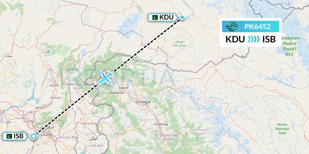 PK6452 Pakistan International Airlines Flight Map: Skardu to Islamabad