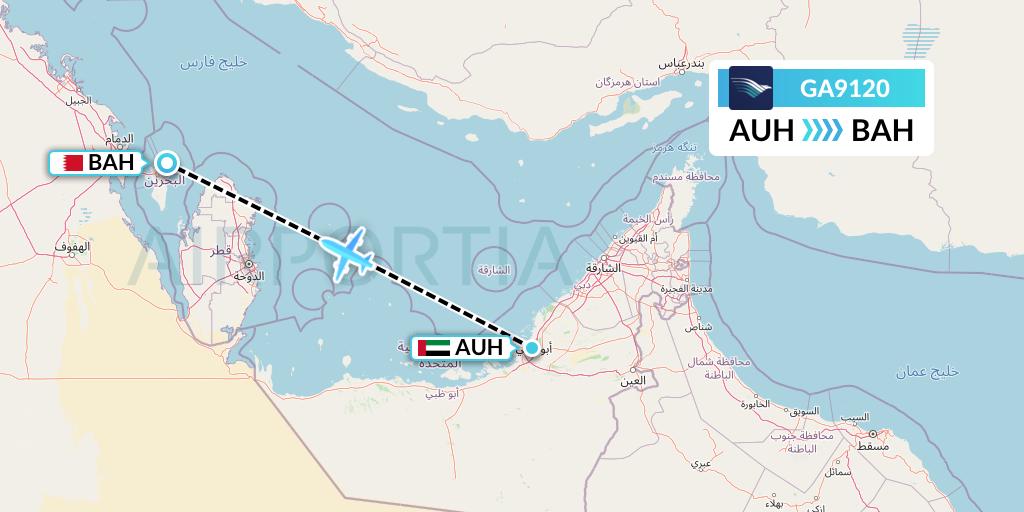 GA9120 Garuda Indonesia Flight Map: Abu Dhabi to Bahrain