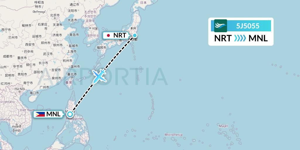 5J5055 CEBU Pacific Air Flight Map: Tokyo to Manila