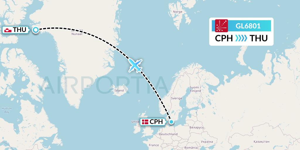 GL6801 Air Greenland Flight Map: Copenhagen to Pituffik
