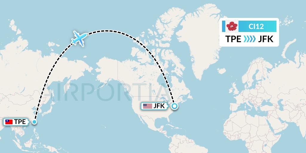 CI12 China Airlines Flight Map: Taipei to New York