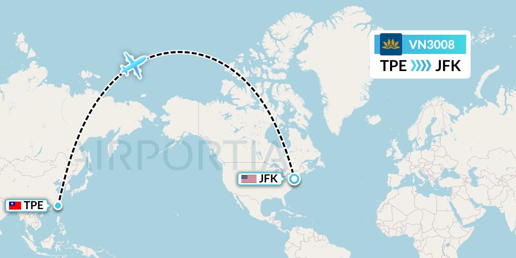 VN3008 Vietnam Airlines Flight Map: Taipei to New York