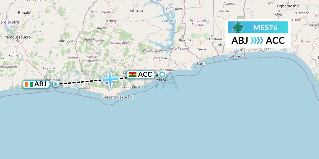 ME576 MEA Flight Map: Abidjan to Accra