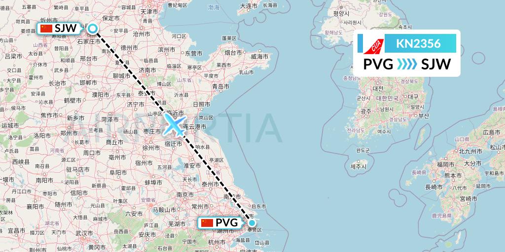 KN2356 China United Airlines Flight Map: Shanghai to Shijiazhuang
