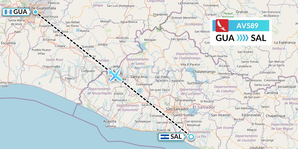 AV589 Avianca Flight Map: Guatemala City to San Salvador