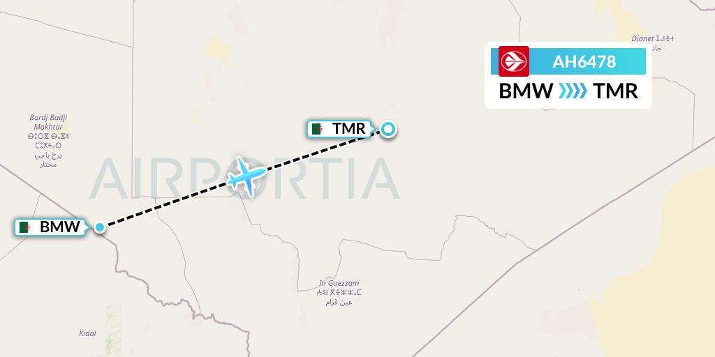 AH6478 Air Algerie Flight Map: Bordj Badji Mokhtar to Tamanrasset