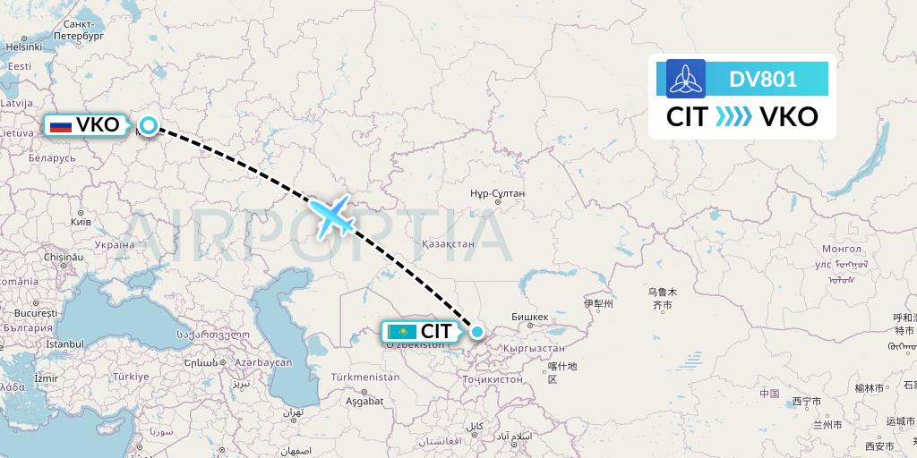DV801 SCAT Flight Map: Shymkent to Moscow