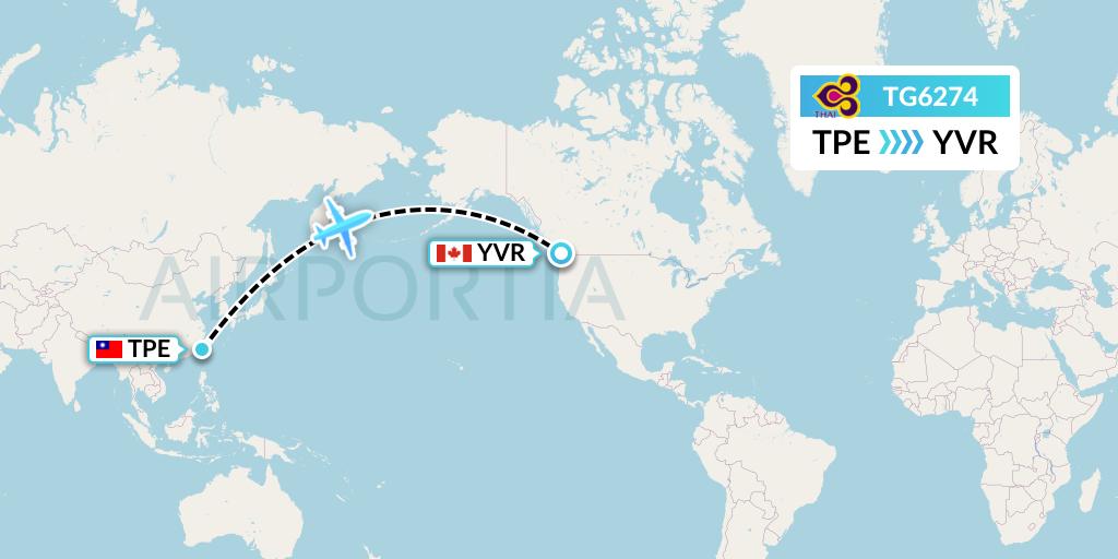 TG6274 Thai Airways Flight Map: Taipei to Vancouver