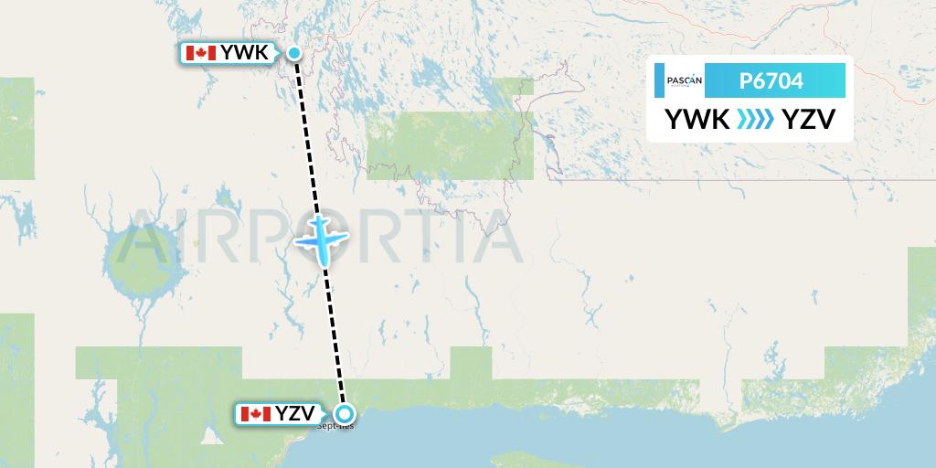 P6704 Pascan Aviation Flight Map: Wabush to Sept-Iles