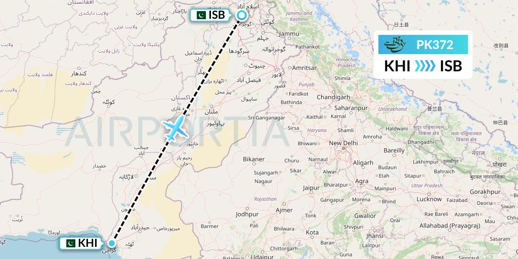 PK372 Pakistan International Airlines Flight Map: Karachi to Islamabad