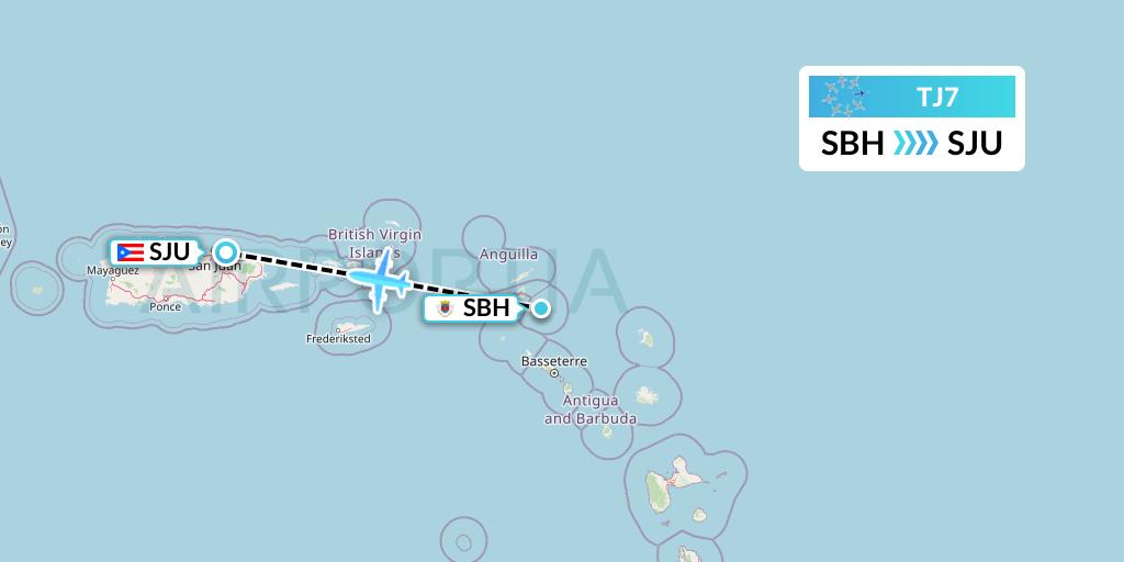 TJ7 Tradewind Aviation Flight Map: St. Jean to San Juan