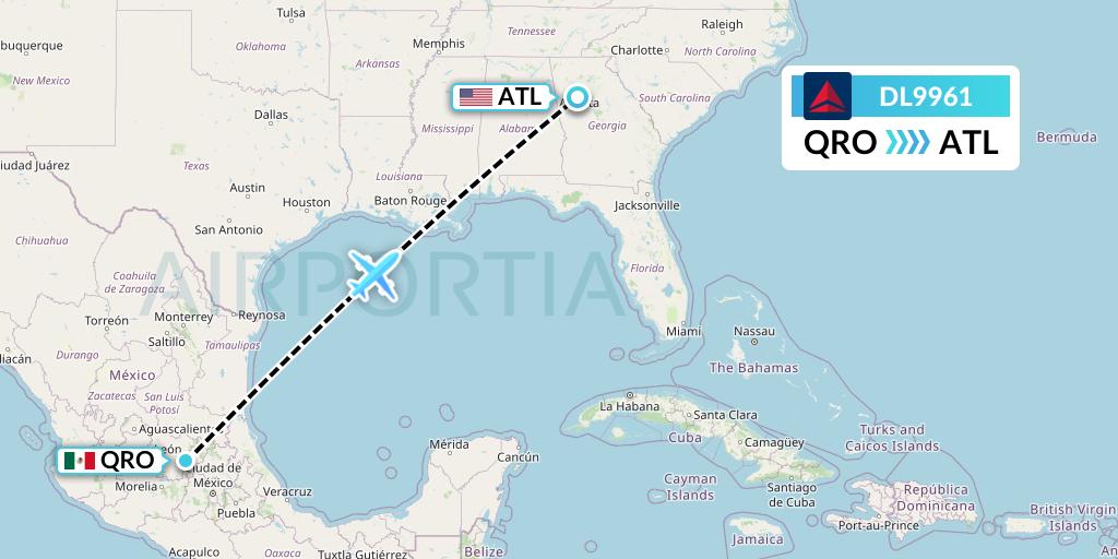 DL9961 Delta Air Lines Flight Map: Queretaro to Atlanta