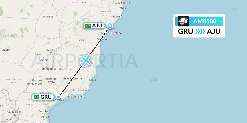 AM8500 Aeromexico Flight Map: Sao Paulo to Aracaju