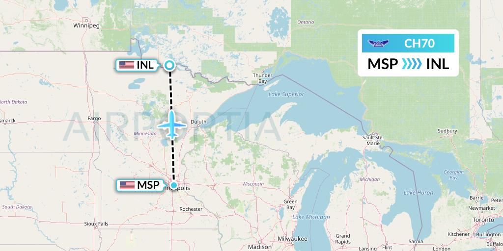 CH70 Bemidji Airlines Flight Map: Minneapolis to International Falls
