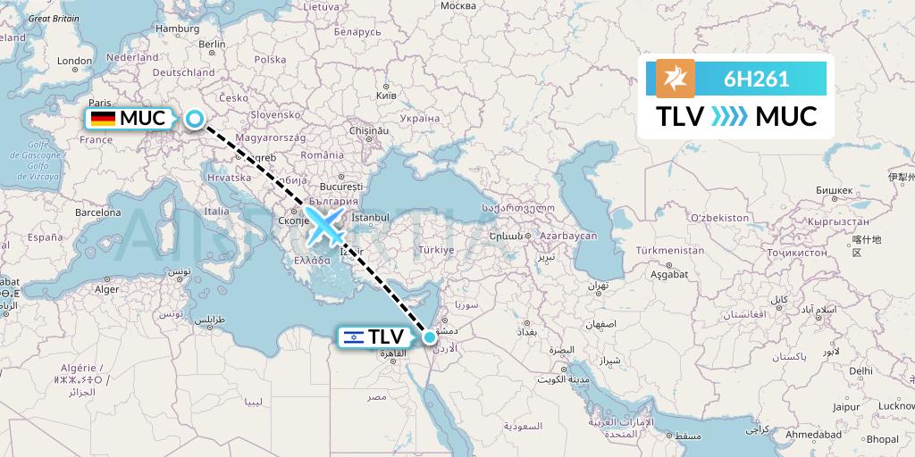 6H261 Israir Airlines Flight Map: Tel Aviv to Munich