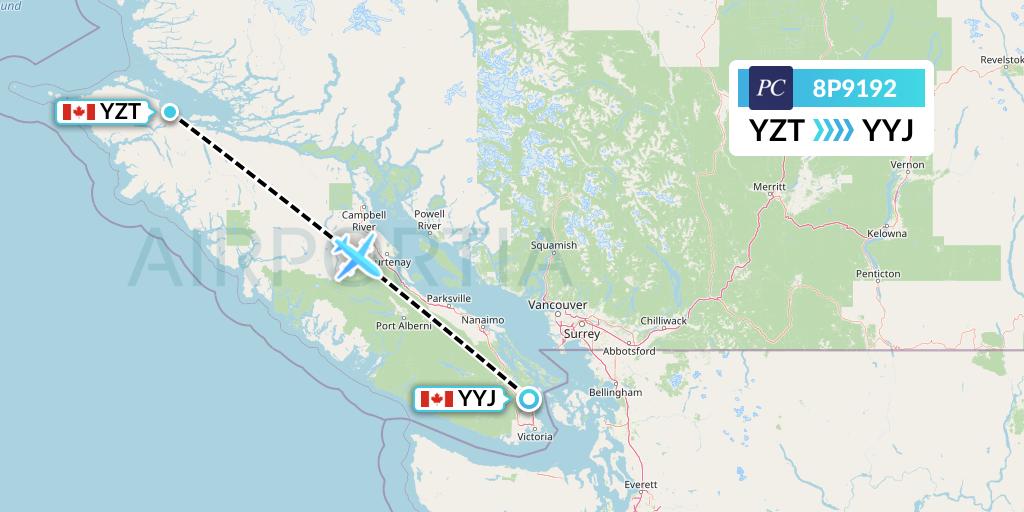 8P9192 Pacific Coastal Airlines Flight Map: Port Hardy to Victoria