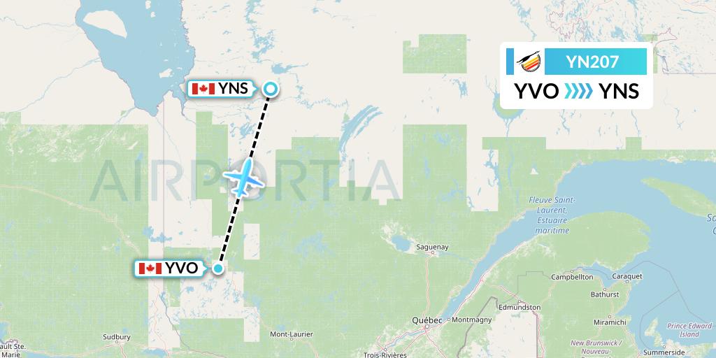 YN207 Air Creebec Flight Map: Val-d'Or to Nemiscau