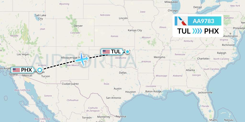 AA9783 American Airlines Flight Map: Tulsa to Phoenix