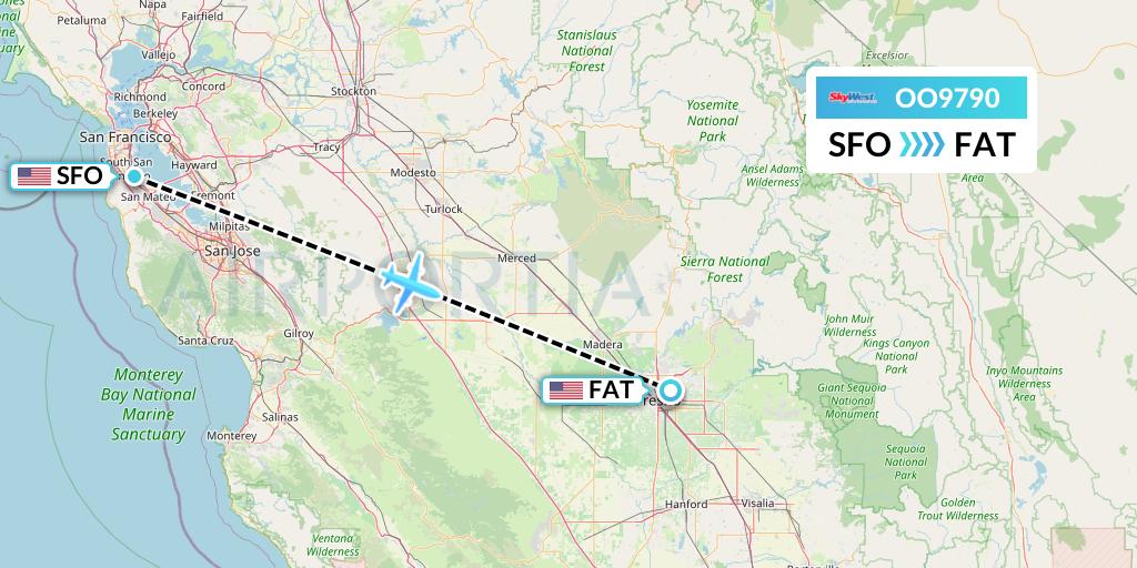 OO9790 SkyWest Airlines Flight Map: San Francisco to Fresno