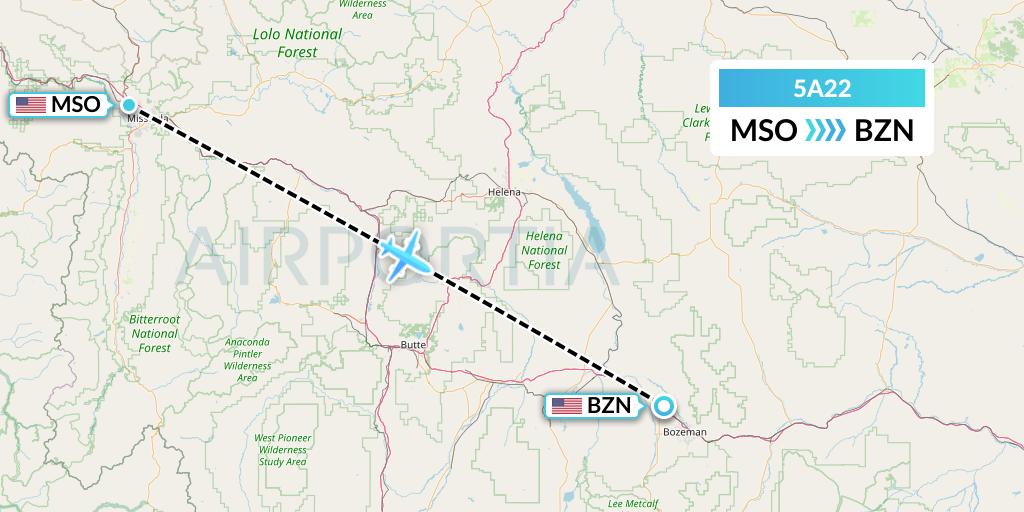 5A22 Alpine Air Express Flight Map: Missoula to Bozeman