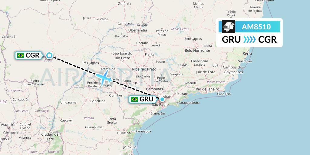 AM8510 Aeromexico Flight Map: Sao Paulo to Campo Grande