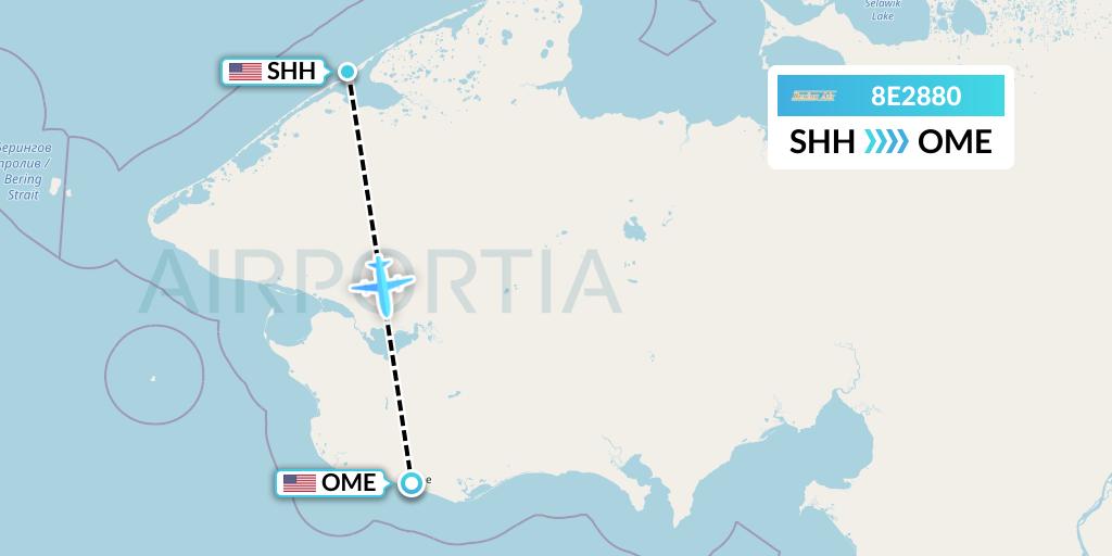 8E2880 Bering Air Flight Map: Shishmaref to Nome