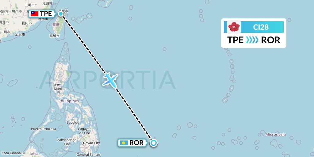 CI28 China Airlines Flight Map: Taipei to Airai