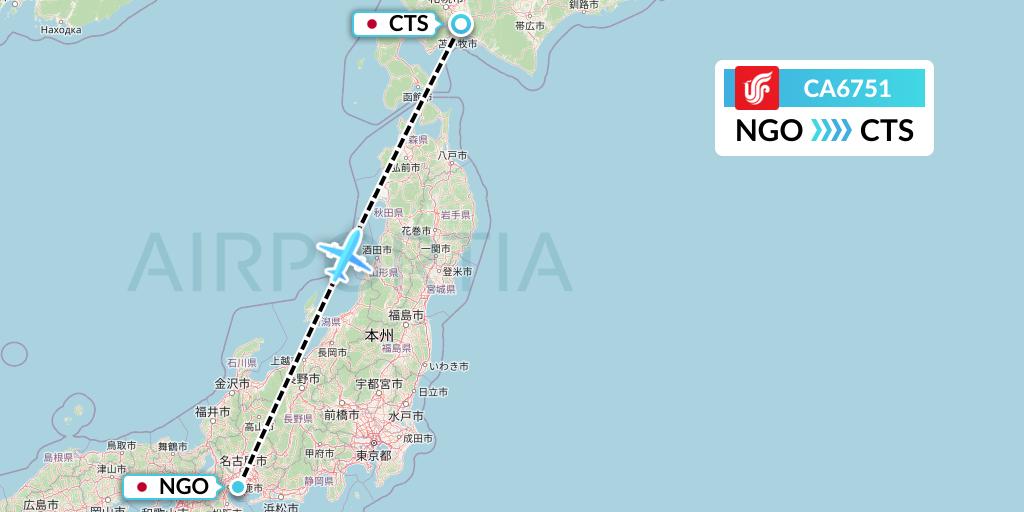 CA6751 Air China Flight Map: Nagoya to Sapporo