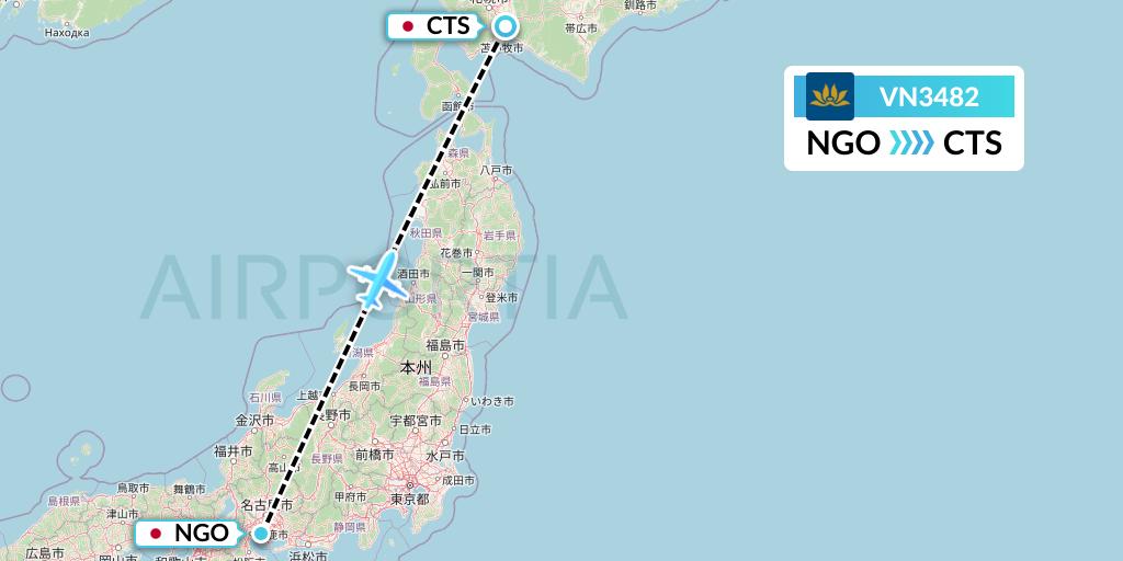VN3482 Vietnam Airlines Flight Map: Nagoya to Sapporo