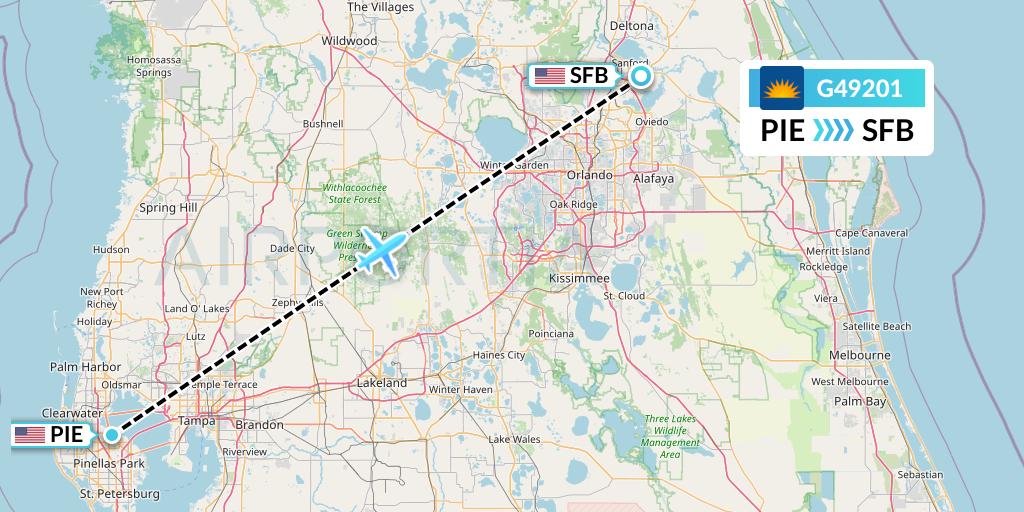 G49201 Allegiant Air Flight Map: St. Petersburg to Orlando