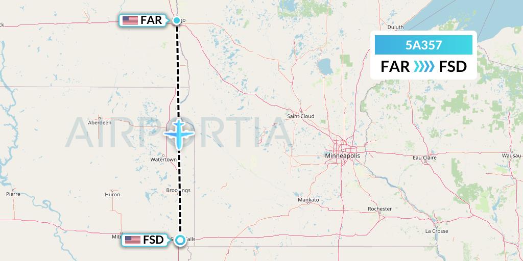 5A357 Alpine Air Express Flight Map: Fargo to Sioux Falls
