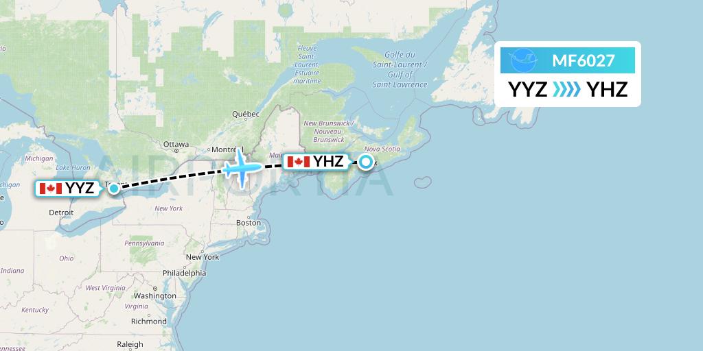 MF6027 Xiamen Airlines Flight Map: Toronto to Halifax