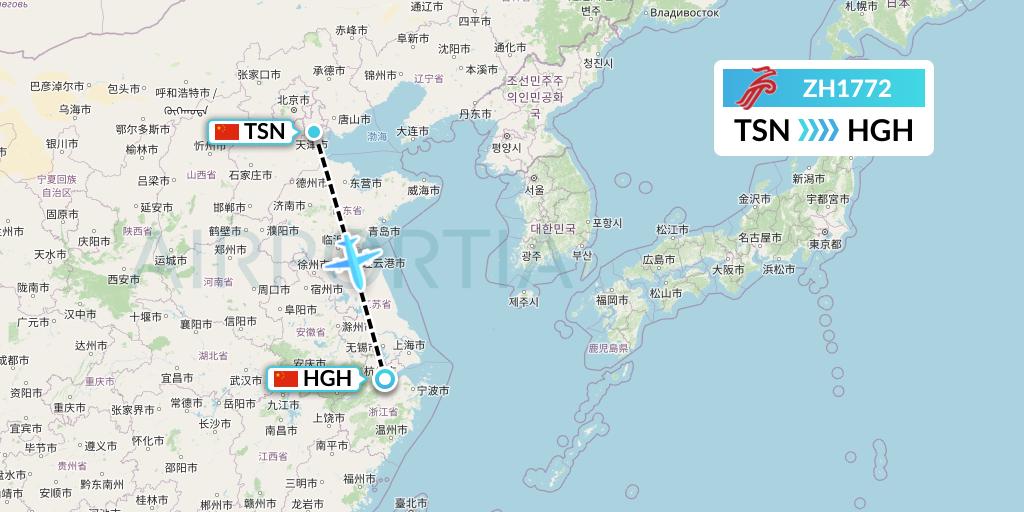 ZH1772 Shenzhen Airlines Flight Map: Tianjin to Hangzhou