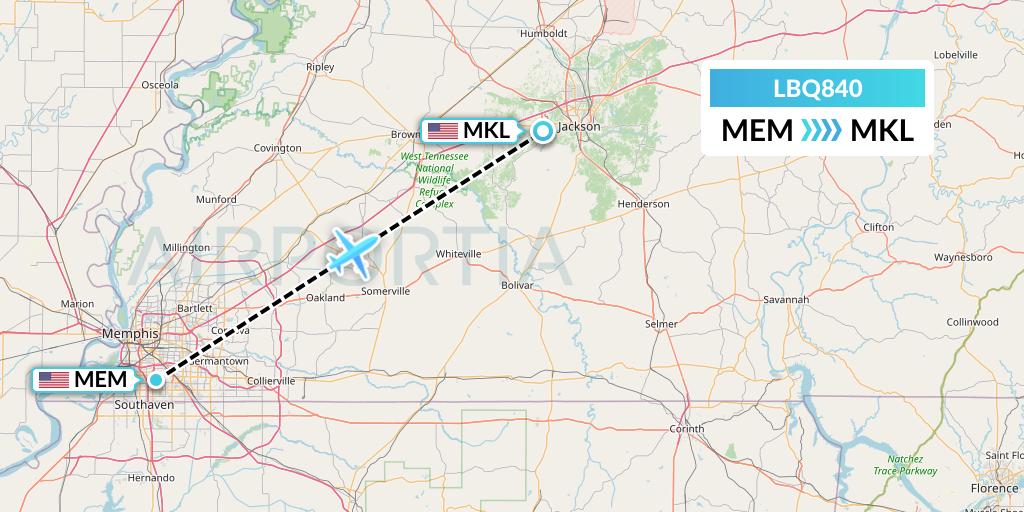 LBQ840 Quest Diagnostics Flight Map: Memphis to Jackson