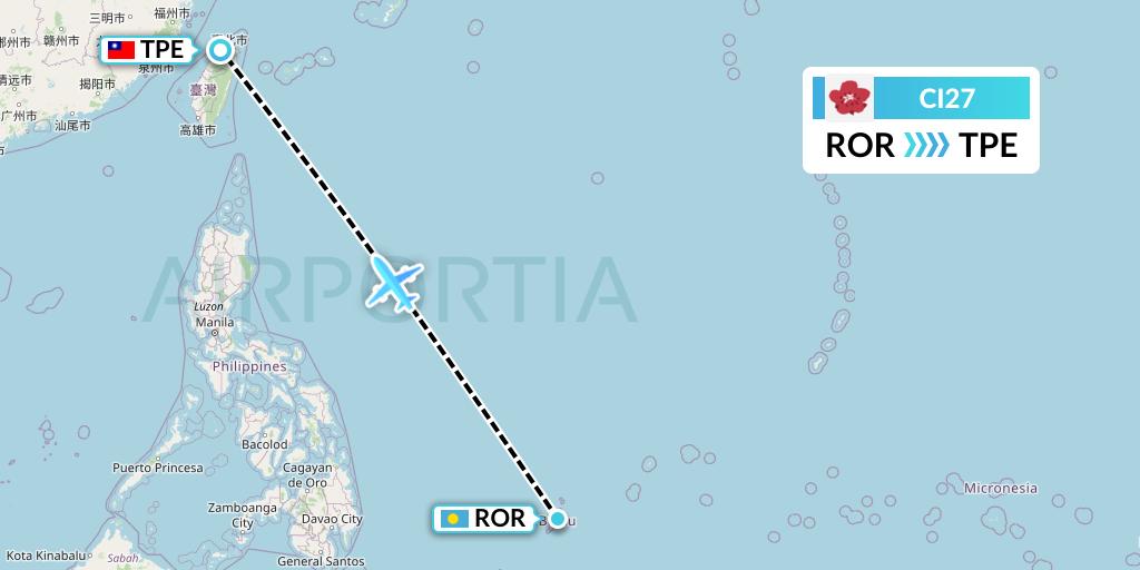 CI27 China Airlines Flight Map: Airai to Taipei