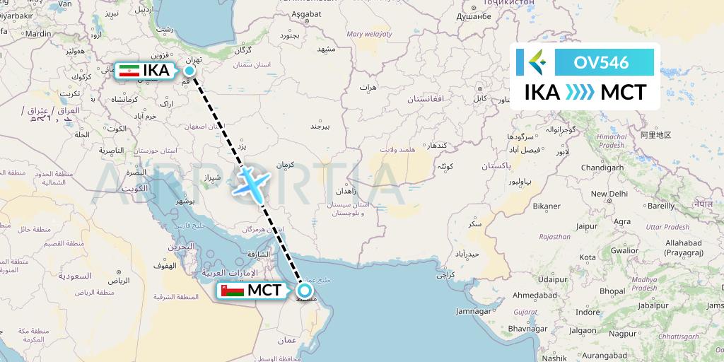 OV546 SalamAir Flight Map: Tehran to Muscat