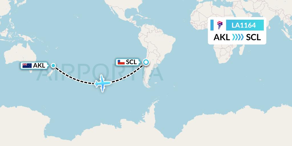 LA1164 LAN Airlines Flight Map: Auckland to Santiago