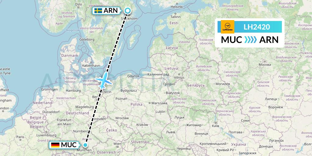LH2420 Lufthansa Flight Map: Munich to Stockholm