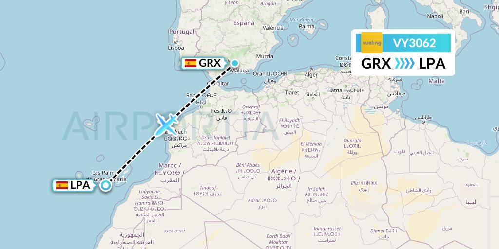 VY3062 Vueling Flight Map: Granada to Las Palmas