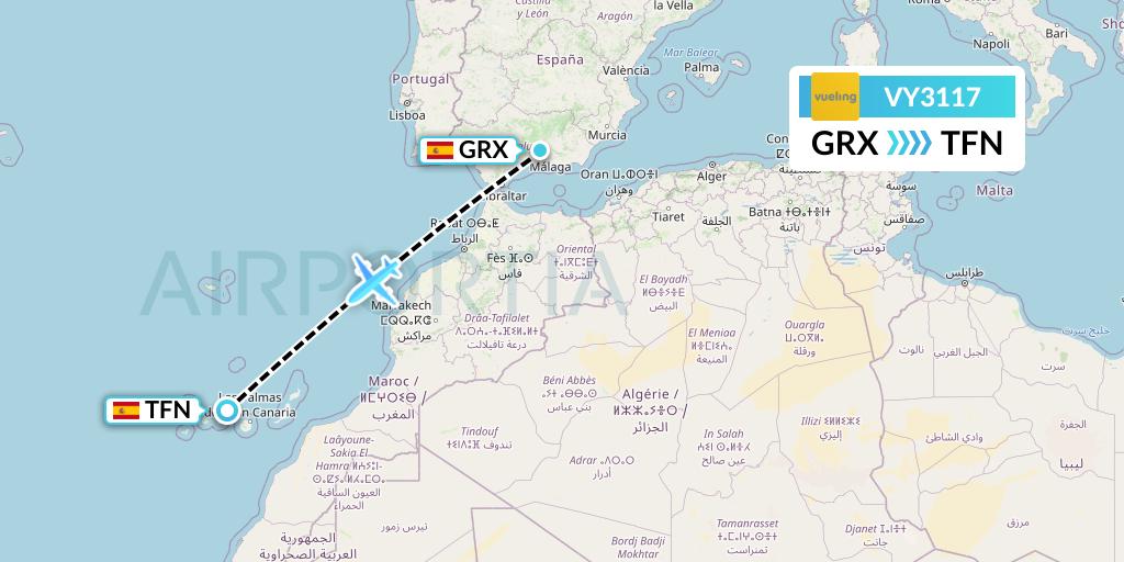 VY3117 Vueling Flight Map: Granada to Tenerife